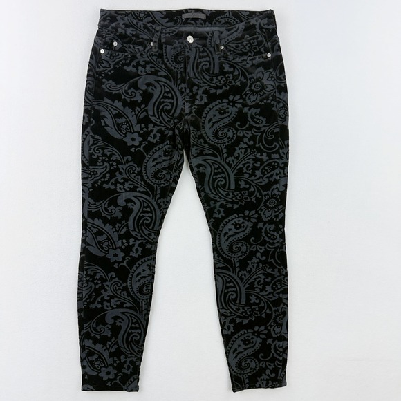 7 FOR ALL MANKIND Velvet Paisley Womens Pants Size 31 Black - Picture 1 of 8